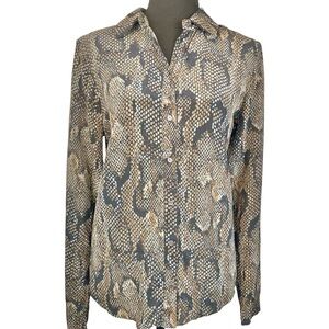 JAY GODFREY ☆ 100% Silk Snakeskin Button Down Blouse w/ Lace Up Back